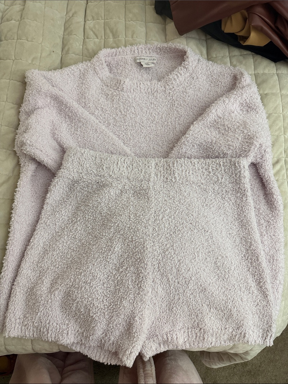Sincerly Jules Light Pink/Purple Bouclé Crewneck Sweater & Shorts Set